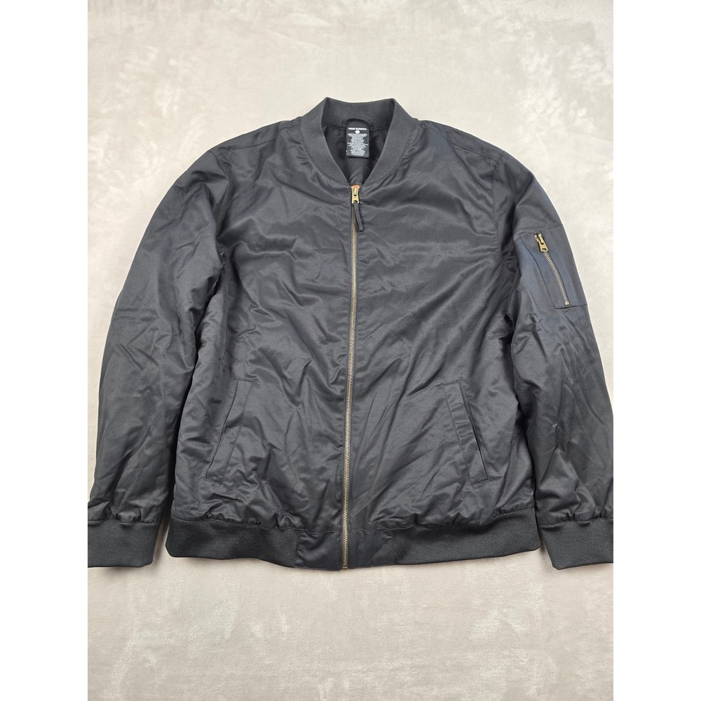 True Classic Bomber Jacket Mens XL Black‎ Full Zip Orange Lining Coat